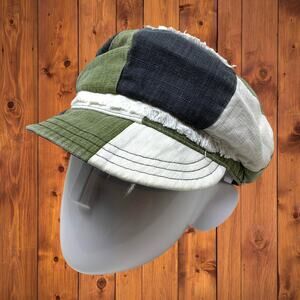 Vintage Y2K 00's Claire's Patchwork Newsboy Hat Cap Buckle Black White Green